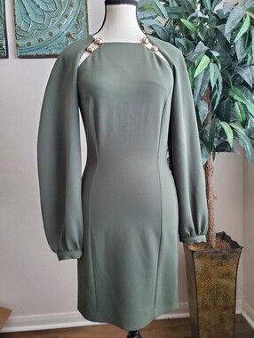Simona Corsellini Military Green Ballon Sleeve Dress EU 38